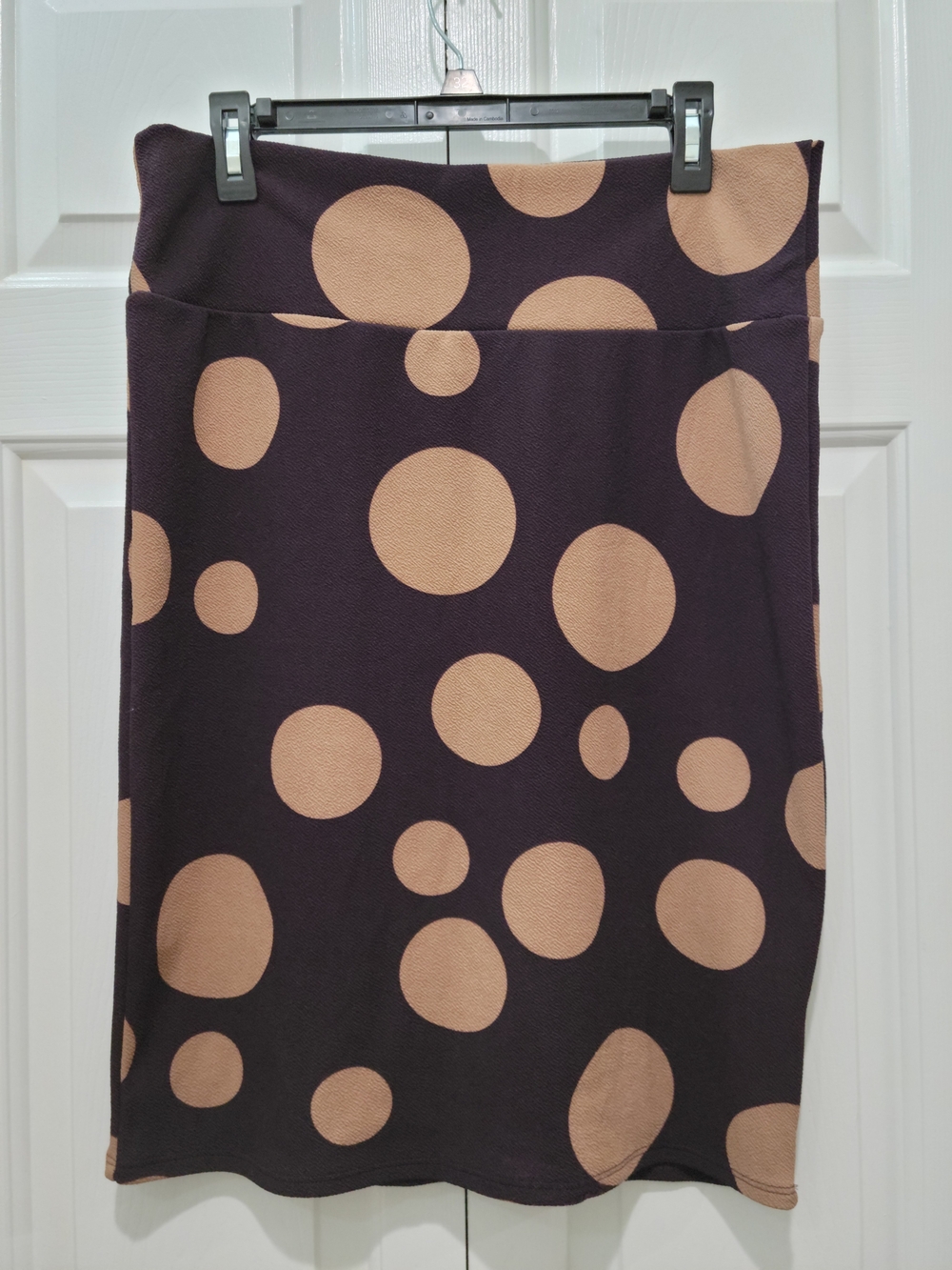 LuLaRoe Women's Dark Purple and Tan Polka Dot Pencil Skirt